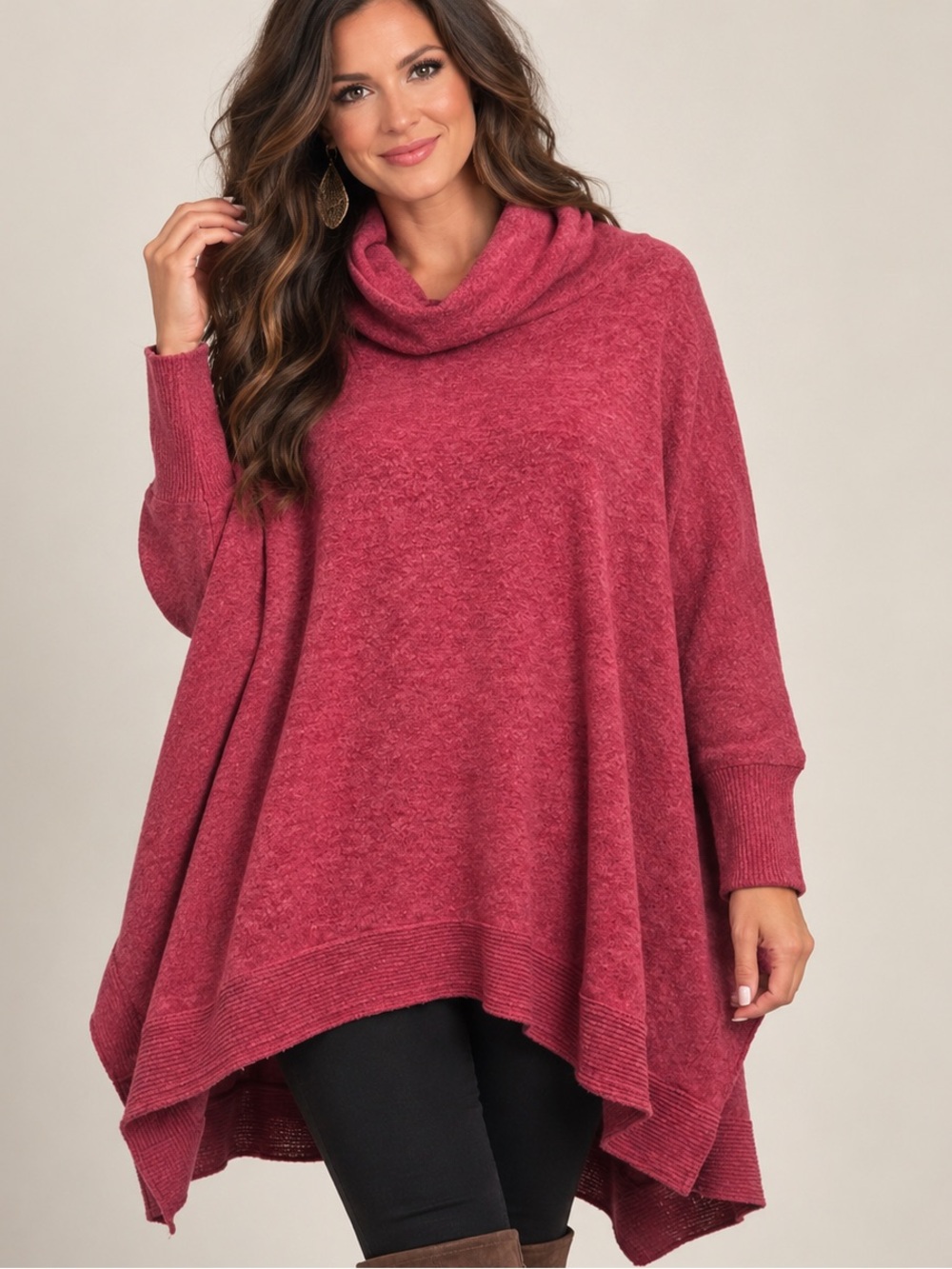 Zenana XL Cowl Neck Poncho Sweater Cozy Oversized Boho